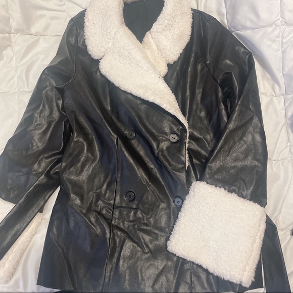 Brand New: Faux Leather Belted Jacket w/ fur lining - Picture 5 of 6